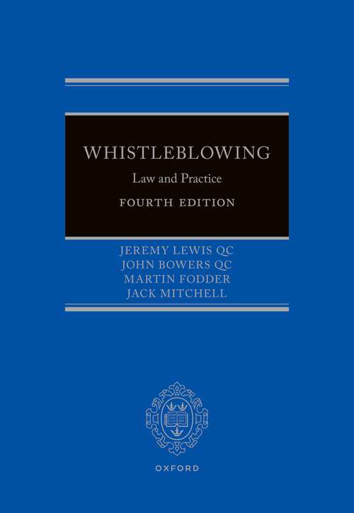 Book cover of Whistleblowing: Law and Practice