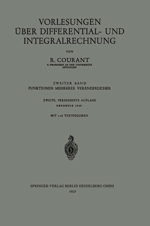 Book cover of Vorlesungen über Differential- und Integralrechnung: Zweiter Band: Funktionen Mehrerer Veränderlicher (1931)