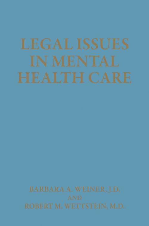 Book cover of Legal Issues in Mental Health Care (1993)