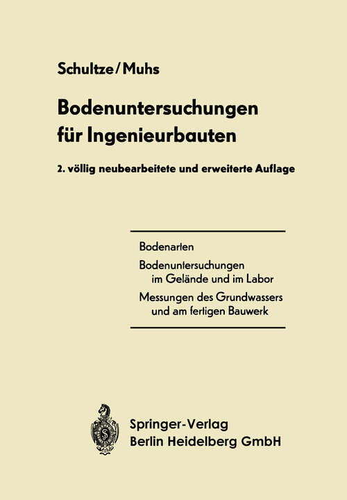 Book cover of Bodenuntersuchungen für Ingenieurbauten (2. Aufl. 1967)
