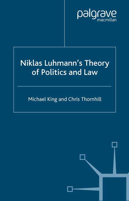 Book cover of Niklas Luhmann's Theory of Politics and Law (2003)