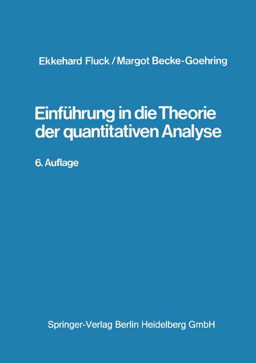 Book cover of Einführung in die Theorie der qualitativen Analyse (6. Aufl. 1980)