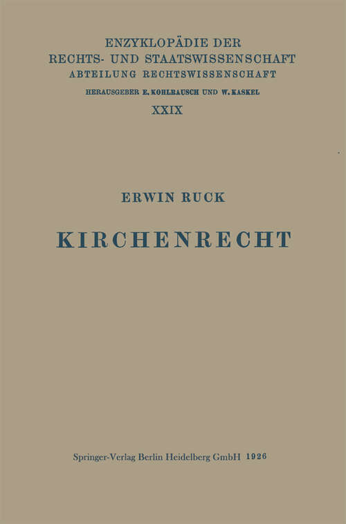 Book cover of Kirchenrecht (1926) (Enzyklopädie der Rechts- und Staatswissenschaft #29)
