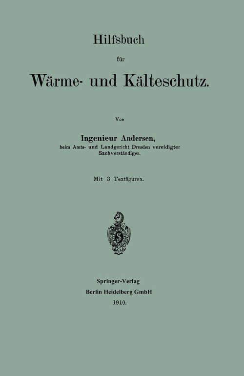 Book cover of Hilfsbuch für Wärme- und Kälteschutz (1910)