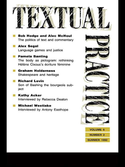 Book cover of Textual Practice: Volume 6, Issue 2