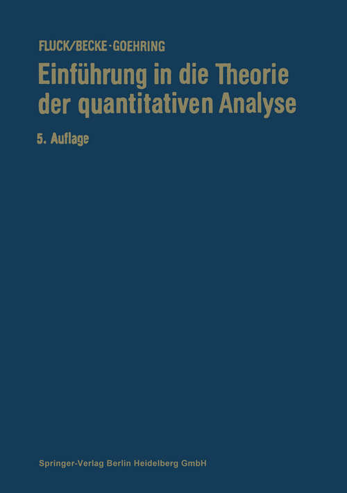 Book cover of Einführung in die Theorie der quantitativen Analyse (5. Aufl. 1977)