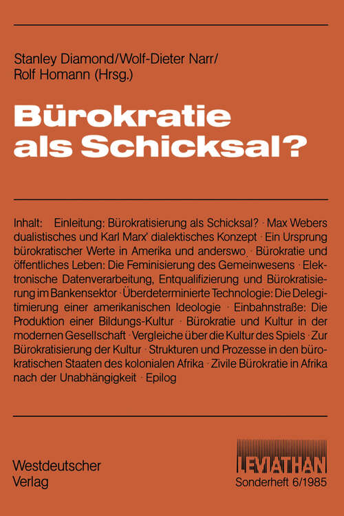 Book cover of Bürokratie als Schicksal? (1985)