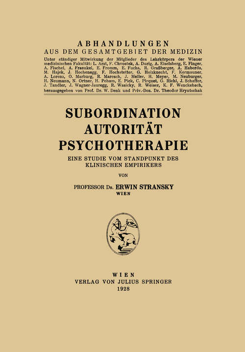 Book cover of Subordination Autorität Psychotherapie: Eine Studie vom Standpunkt des Klinischen Empirikers (1928)