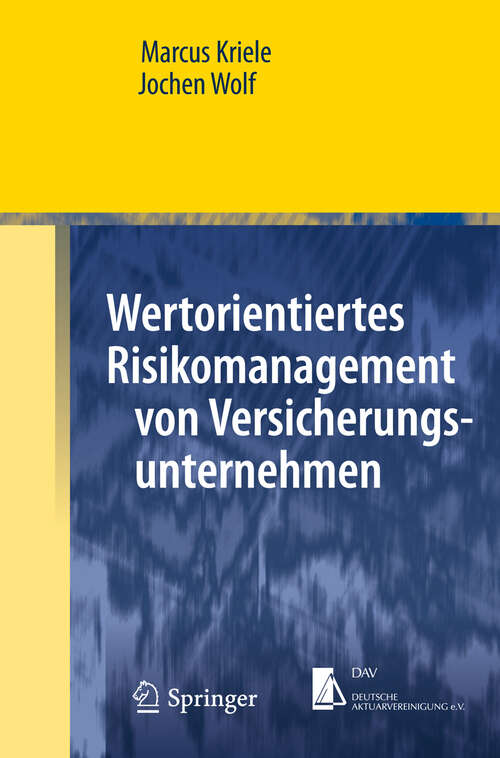 Book cover of Wertorientiertes Risikomanagement von Versicherungsunternehmen (2012) (Masterclass)