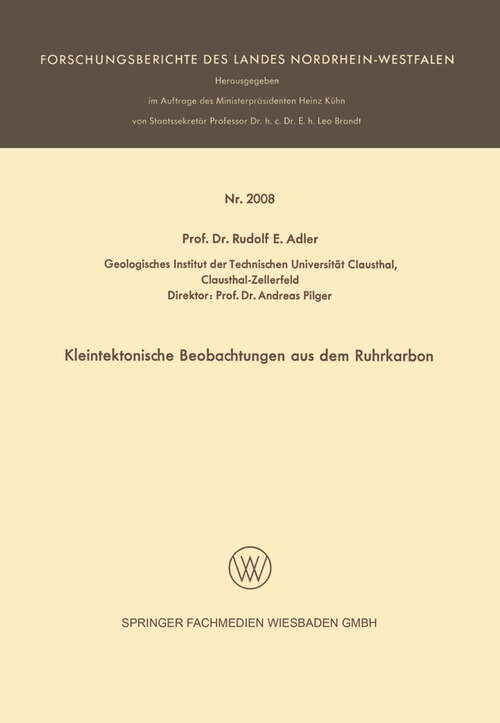 Book cover of Kleintektonische Beobachtungen aus dem Ruhrkarbon (1969) (Forschungsberichte des Landes Nordrhein-Westfalen)