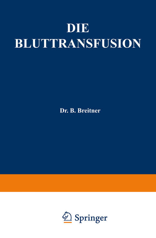 Book cover of Die Bluttransfusion (1926)