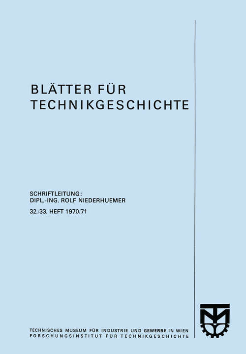 Book cover of Blätter für Technikgeschichte (1972) (Blätter für Technikgeschichte: 32/33)