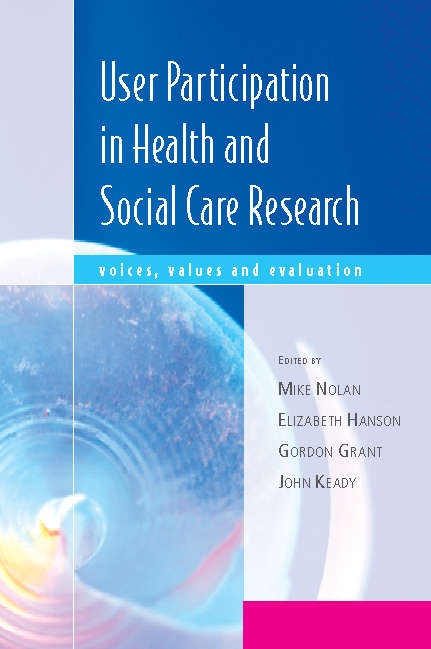 Book cover of User Participation in Health and Social Care Research (UK Higher Education OUP  Humanities & Social Sciences Health & Social Welfare)