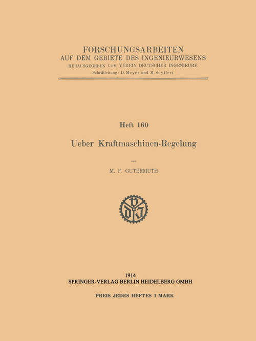 Book cover of Ueber Kraftmaschinen-Regelung (1914)