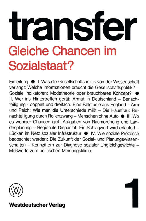 Book cover of Gleiche Chancen im Sozialstaat? (1975)