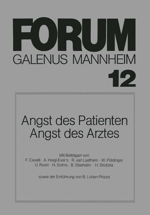 Book cover of Angst des Patienten Angst des Arztes (1984)