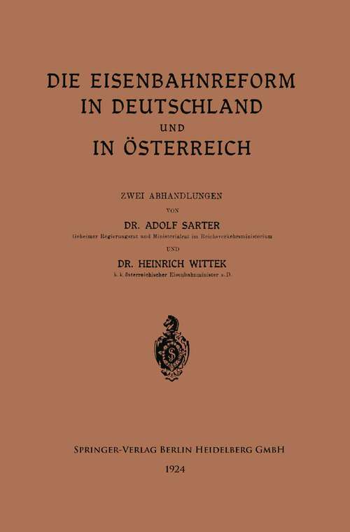 Book cover of Die Eisenbahnreform in Deutschland und in Österreich (1924)
