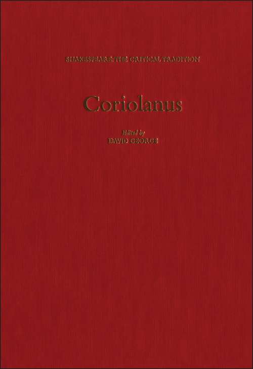 Book cover of Coriolanus: Shakespeare: The Critical Tradition, Volume 1 (Shakespeare: The Critical Tradition)