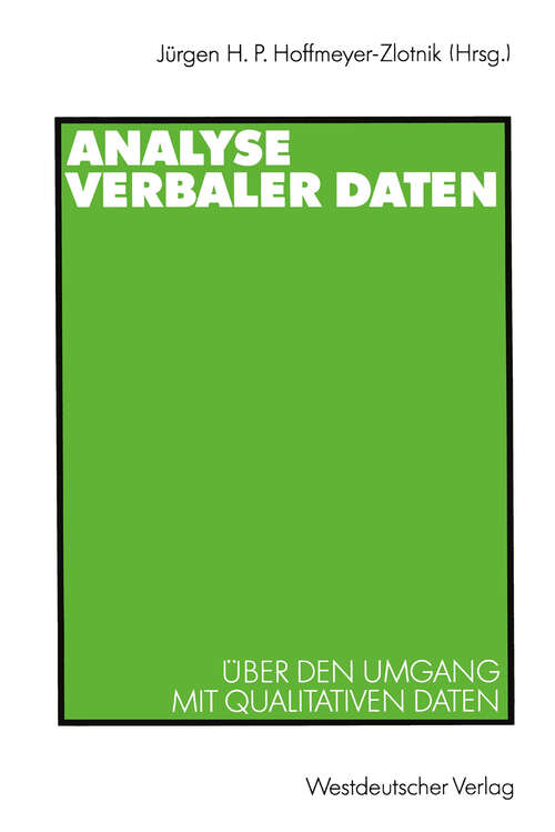 Book cover of Analyse verbaler Daten: Über den Umgang mit qualitativen Daten (1992) (ZUMA-Publikationen)