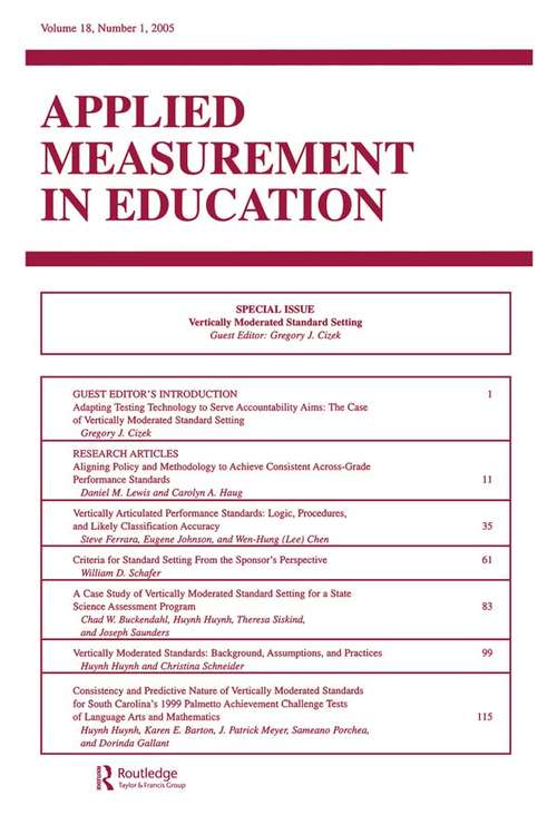 Book cover of Vertically Moderated Standard Setting: A Special Issue of applied Measurement in Education