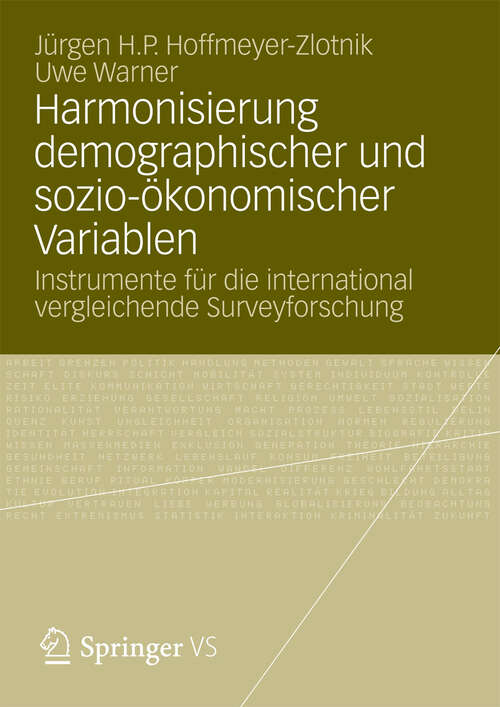Book cover of Harmonisierung demographischer und sozio-ökonomischer Variablen: Instrumente für die international vergleichende Surveyforschung (2012)