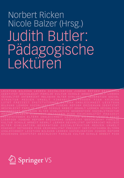 Book cover of Judith Butler: Pädagogische Lektüren (2012)