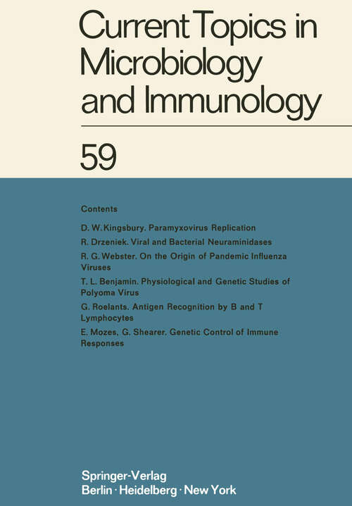 Book cover of Current Topics in Microbiology and Immunology: Ergebnisse der Mikrobiologie und Immunitätsforschung Volume 59 (1972) (Current Topics in Microbiology and Immunology #59)