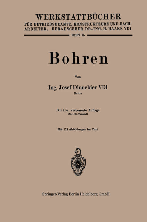 Book cover of Bohren (3. Aufl. 1943) (Werkstattbücher: 15   )
