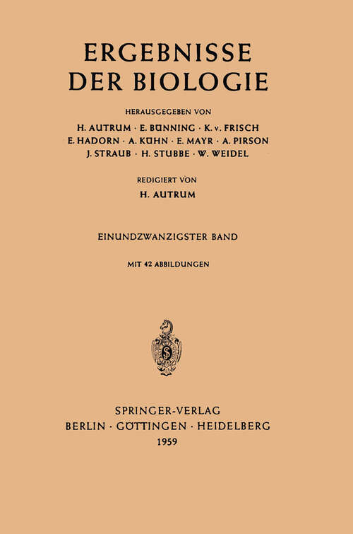 Book cover of Ergebnisse der Biologie (1959) (Ergebnisse der Biologie   Advances in Biology #21)