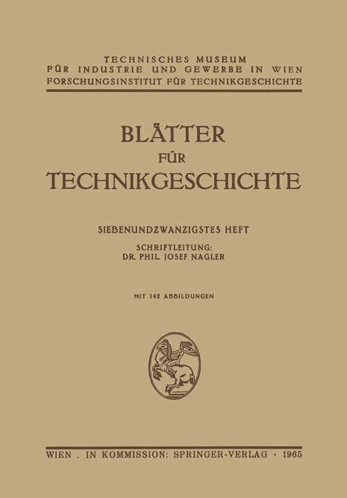 Book cover of Blätter für Technikgeschichte: Siebenundzwanzigstes Heft (1965) (Blätter für Technikgeschichte #27)