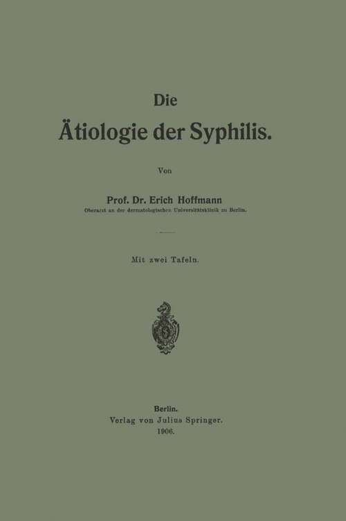 Book cover of Die Ätiologie der Syphilis (1906)