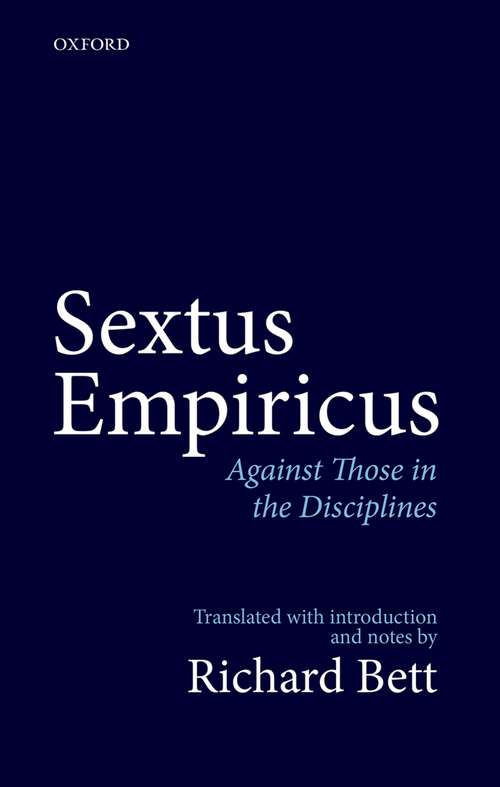 Book cover of Sextus Empiricus: Translated with introduction and notes (Cambridge Texts In The History Of Philosophy Ser.)