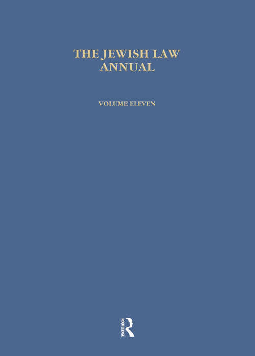 Book cover of Jewish Law Annual (Jewish Law Annual #11)