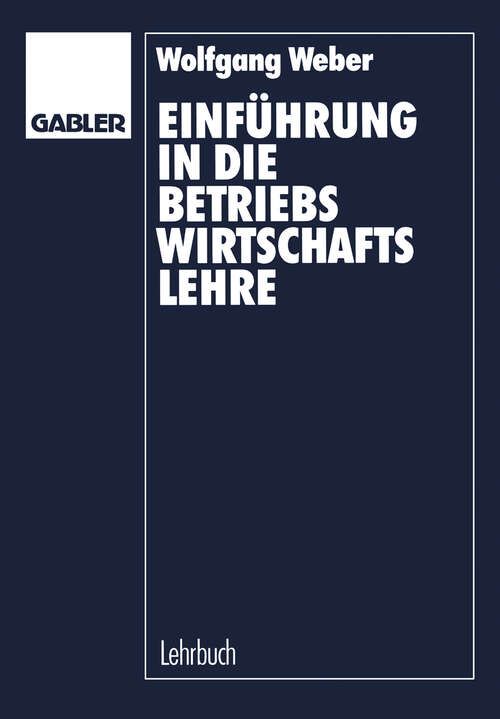 Book cover of Einführung in die Betriebswirtschaftslehre (1991)