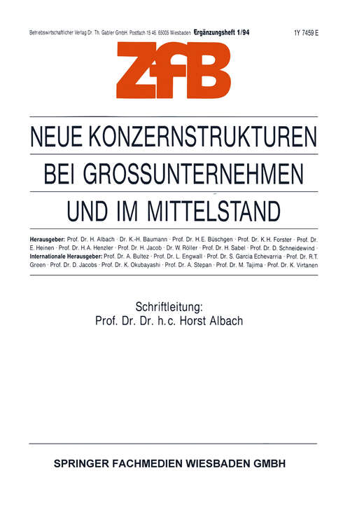 Book cover of Neue Konzernstrukturen bei Großunternehmen und im Mittelstand (2012) (Zeitschrift für Betriebswirtschaft: 1/94)
