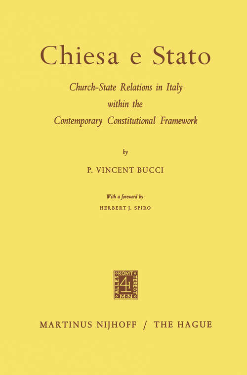 Book cover of Chiesa e Stato: Church-State Relations in Italy within the Contemporary Constitutional Framework (1969)