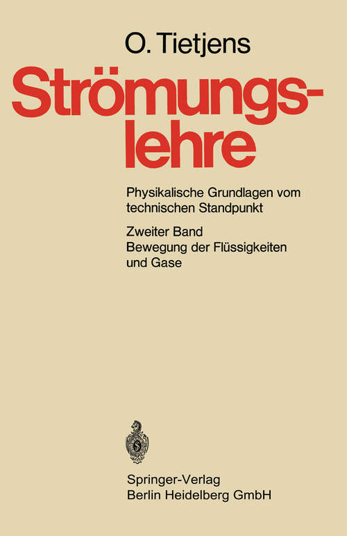 Book cover of Bewegung der Flüssigkeiten und Gase (1970)