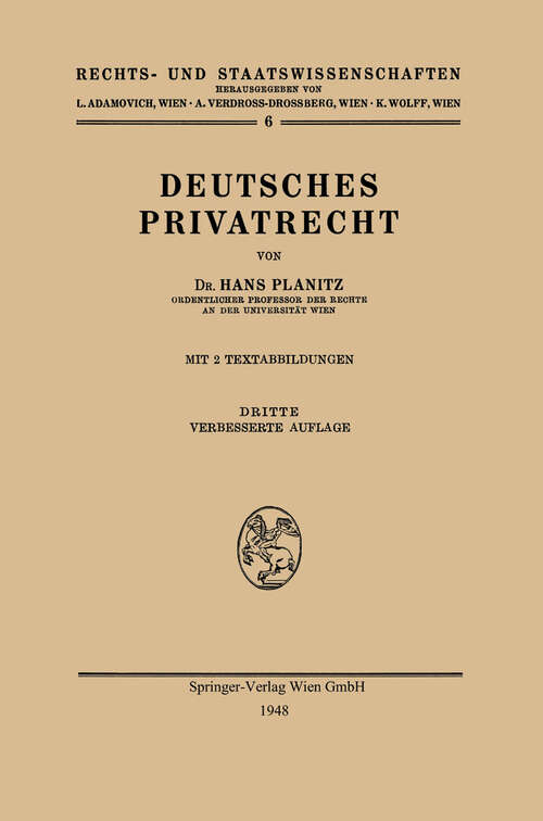 Book cover of Deutsches Privatrecht (3. Aufl. 1948) (Rechts- und Staatswissenschaften #6)