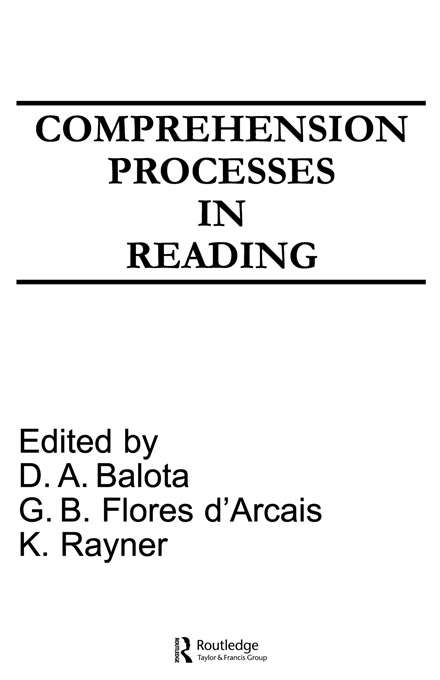 Book cover of Comprehension Processes in Reading