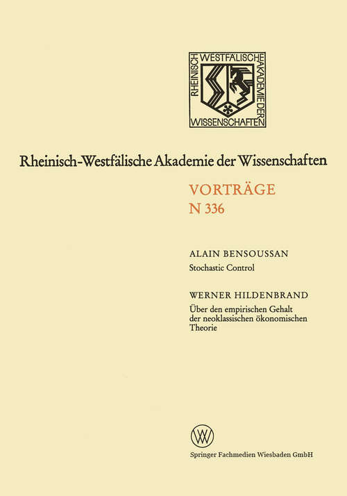 Book cover of Rheinisch-Westfälische Akademie der Wissenschaften: Natur-, Ingenieur- und Wirtschaftswissenschaften Vorträge · N 336 (1. Aufl. 1985) (Rheinisch-Westfälische Akademie der Wissenschaften)