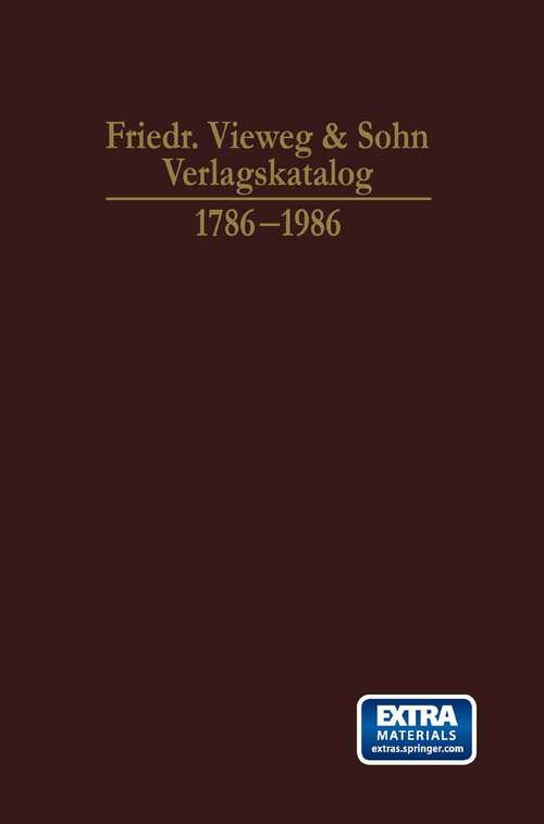 Book cover of Friedr. Vieweg & Sohn Verlagskatalog: 1786–1986 (1986)