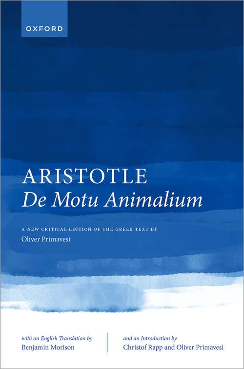 Book cover of Aristotle, De motu animalium: Text and Translation