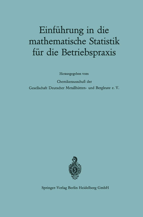 Book cover of Einführung in die mathematische Statistik für die Betriebspraxis (1969)