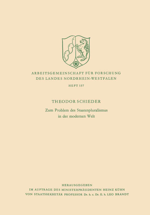 Book cover of Zum Problem des Staatenpluralismus in der modernen Welt (1969) (Arbeitsgemeinschaft für Forschung des Landes Nordrhein-Westfalen #157)