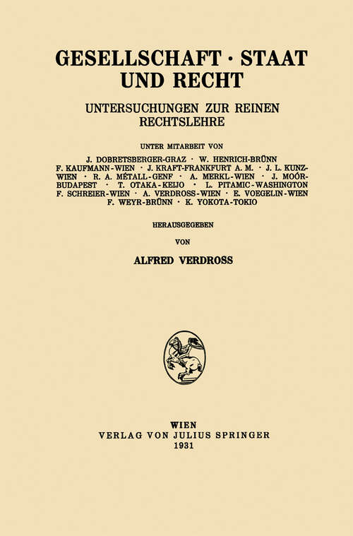 Book cover of Gesellschaft · Staat und Recht: Untersuchungen zur Reinen Rechtslehre (1931)