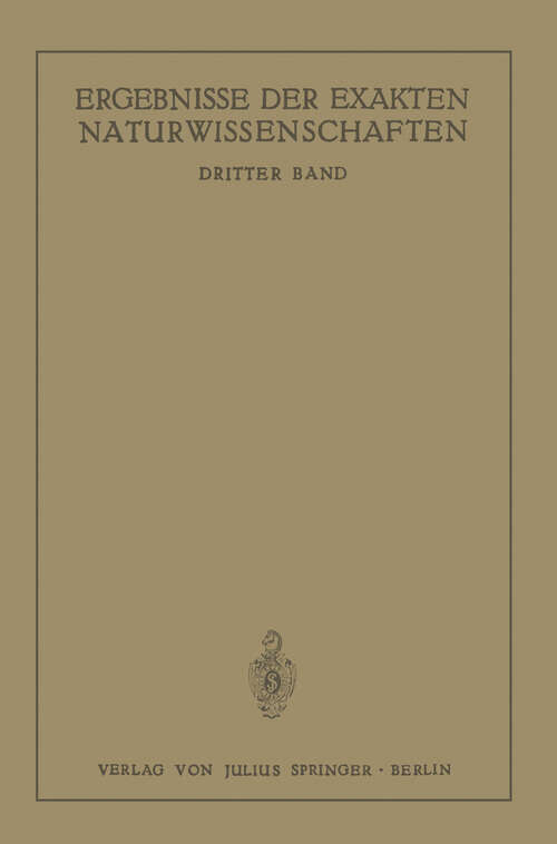 Book cover of Ergebnisse der Exakten Naturwissenschaften: Dritter Band (1924) (Springer Tracts in Modern Physics #3)