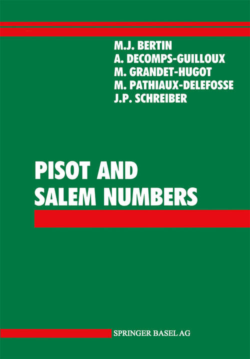Book cover of Pisot and Salem Numbers (1992)