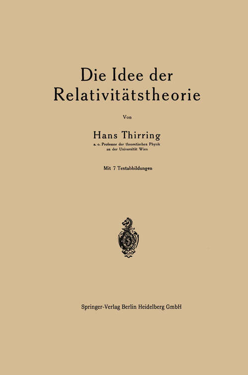 Book cover of Die Idee der Relativitätstheorie (1921)