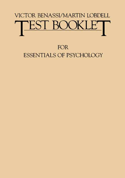 Book cover of Test Booklet for Essentials of Psychology: Houston/Bee/Hatfield/Rimm