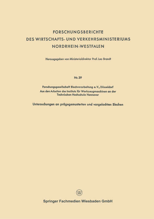 Book cover of Forschungsberichte des Wirtschafts- und Verkehrsministeriums Nordrhein-Westfalen (1953)